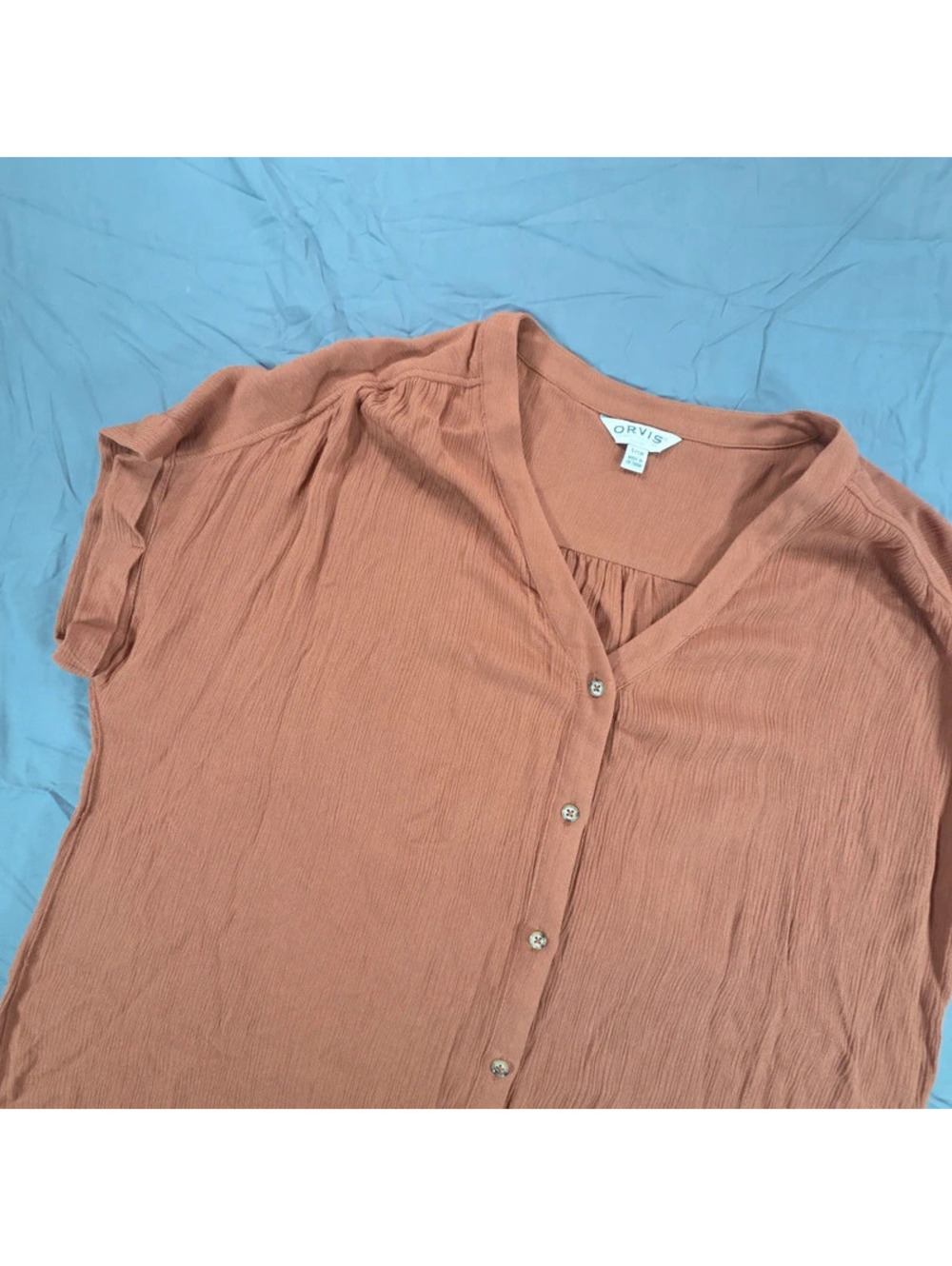 Orvis short-sleeve button-front gauze blouse